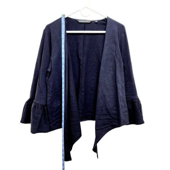 Colleen Lopez Navy Ruffle Sleeve Open-Front Black Cardigan Sweater Size M New - Picture 4 of 15